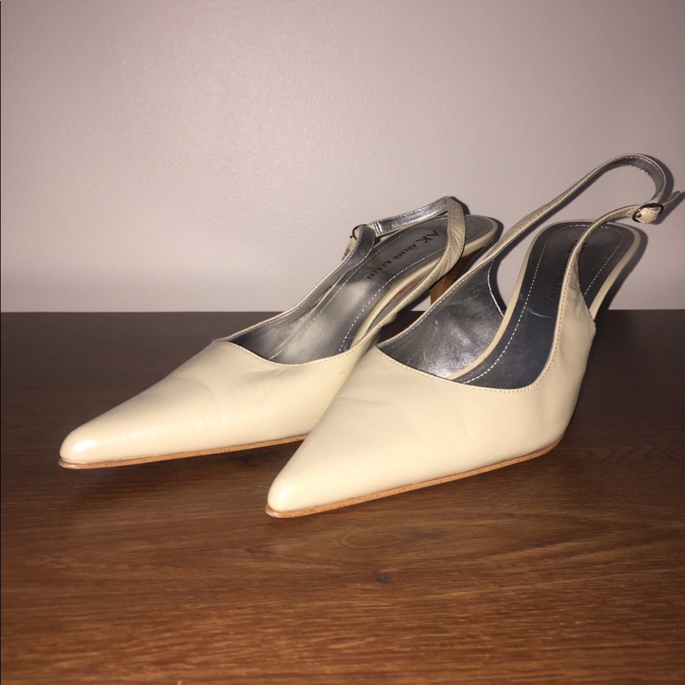 Beige closed- toe sling backs